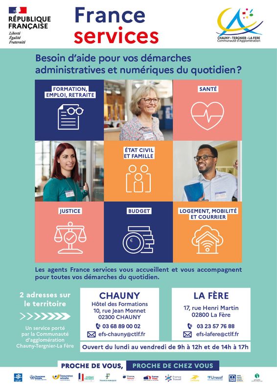 Espaces France services affiche 2026 - Communauté d'agglomération Chauny Tergnier La Fère