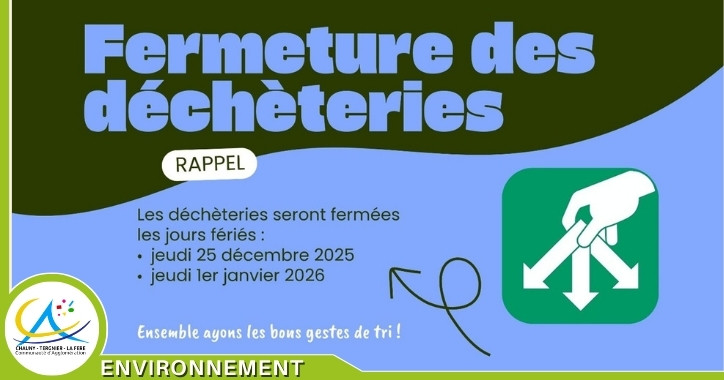 Fermeture des déchèteries les 25 décembre et 1er janvier