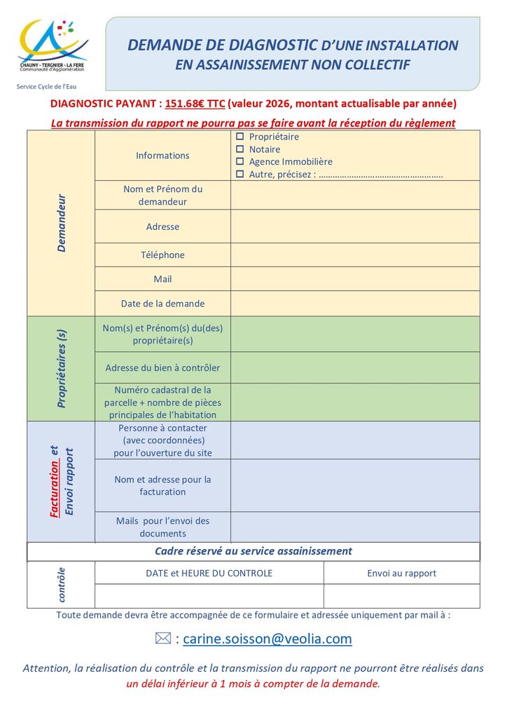 Formulaire DIAG ANC 2026 - Communauté d'agglomération Chauny Tergnier La Fère Formulaire DIAG ANC 2026 - Communauté d'agglomération Chauny Tergnier La Fère
