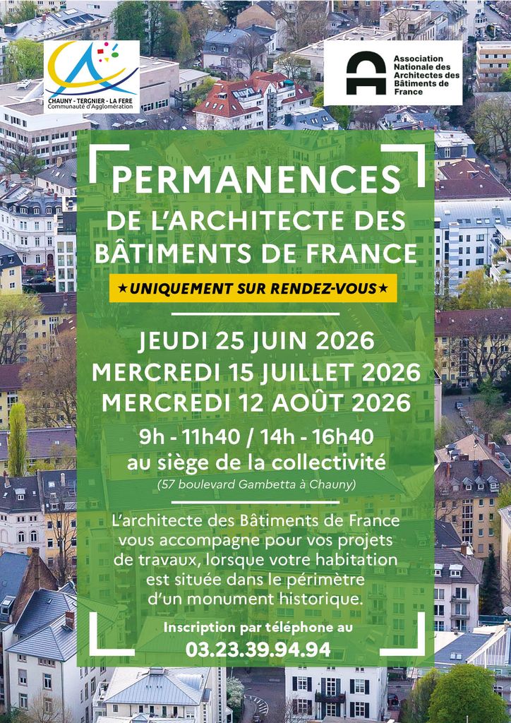 Permanences de l’Architecte des Bâtiments de France à la Communauté d’agglomération Chauny-Tergnier-La Fère – Communauté Agglomération CTLF