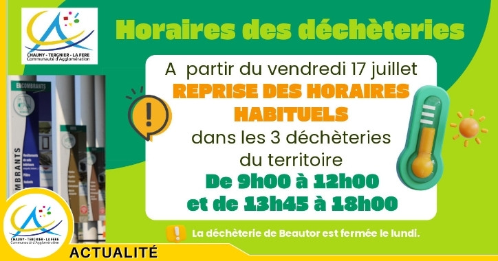 Déchèteries : reprise des horaires habituels le 17 juillet