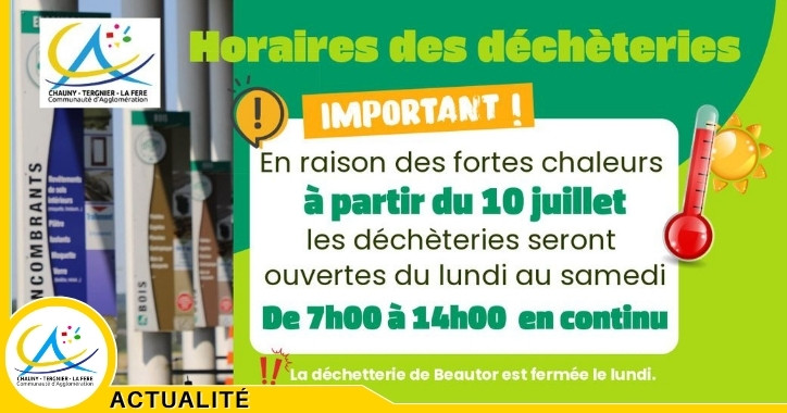 Fortes chaleurs : horaires adaptés dans les déchèteries