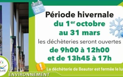 Rappel : les déchèteries sont passées aux horaires d’hiver